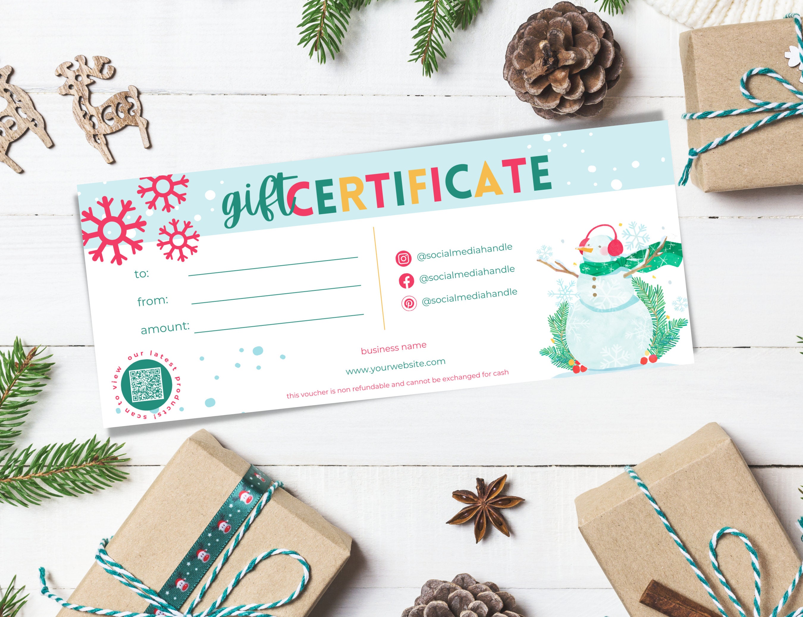 Holiday gift voucher template editable gift certificate template
