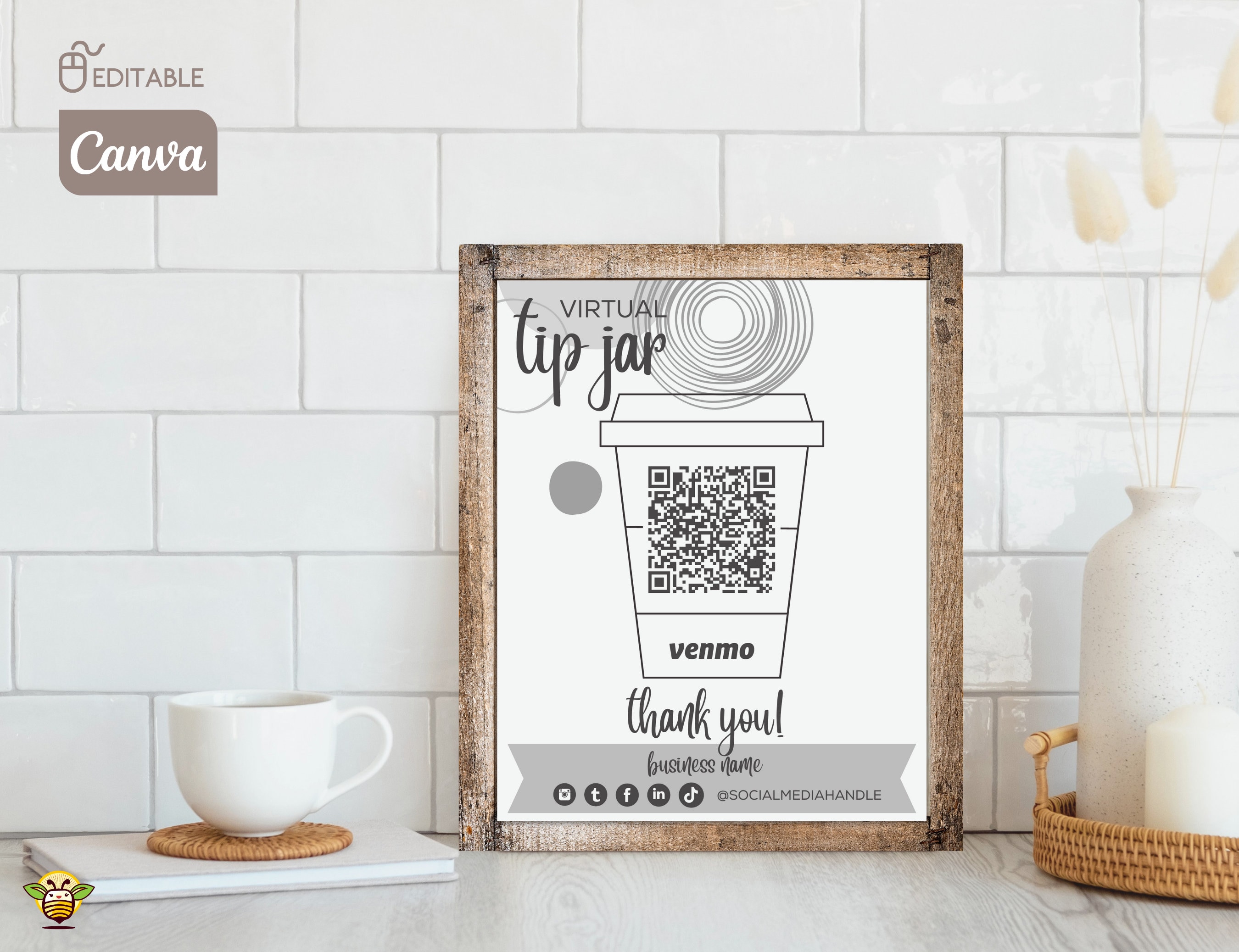 Editable Tip Jar Signs/review, Coffee Cup Tip Jar, Custom QR Code Tip ...