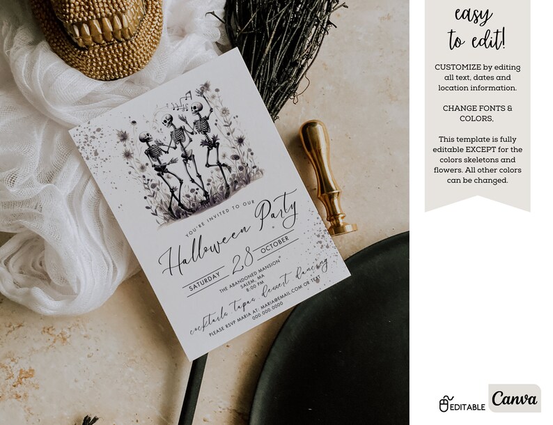 Halloween Party Invitation Template, Halloween Invitation, Editable