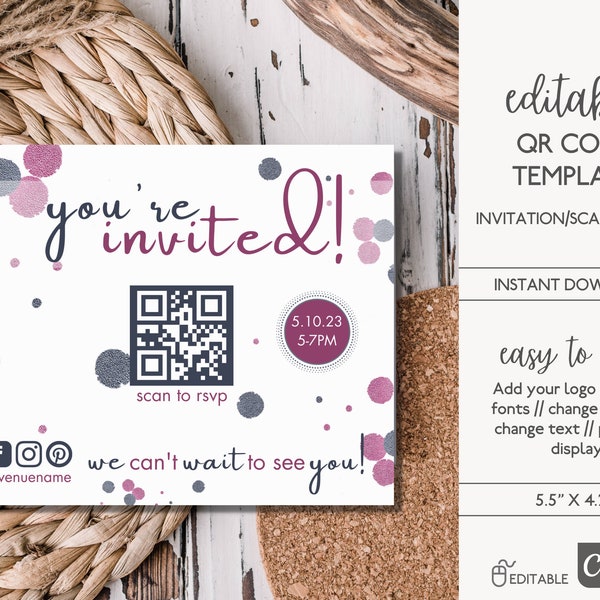 Qr Code Birthday Invitation Etsy