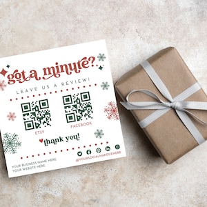 Szablon karty przeglądu świątecznego, Karta z kodem QR, Karta wkładki do pakietu świątecznego, Szablon Canva, Szablon karty przeglądu Etsy, Karta przeglądu na Facebooku