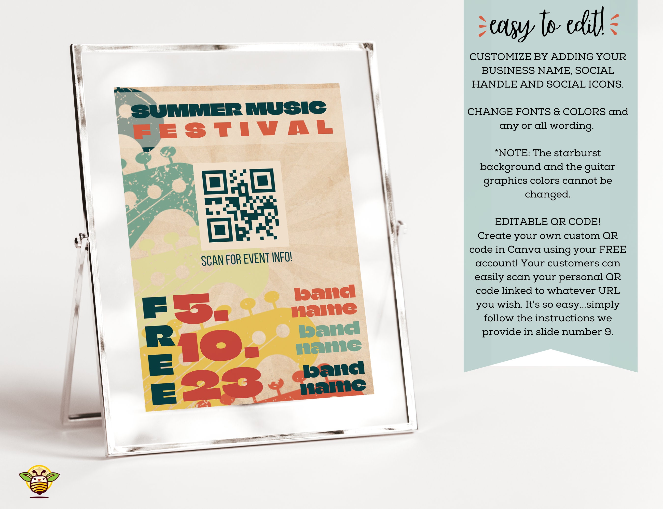 Editable Qr Code Flyer, Music Festival Qr Code Sign Template, Canva