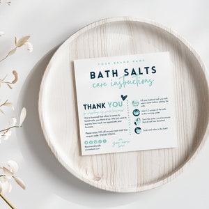 Clean Modern Bath Salts Care Card Template, Bath Soak Care Instructions Card