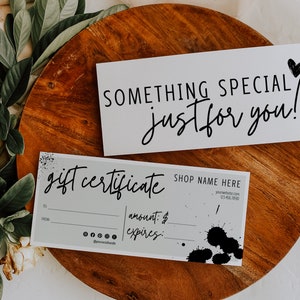 Plantilla de vale de regalo editable, vale de certificado de regalo, certificado de regalo de doble cara, plantilla de certificado de regalo, vale de regalo imprimible