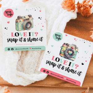 Bewerkbare Snap & Share-kaarten, TWEE ontwerpen, Canva-sjabloon, Instant Download, Social Media Engagement-kaarten, kleine visitekaartjes, afdrukbaar