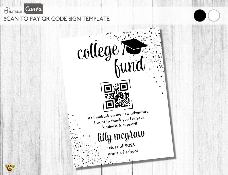 Editable QR Code Graduation Sign, Scan to Gift Qr Code Sign Template ...