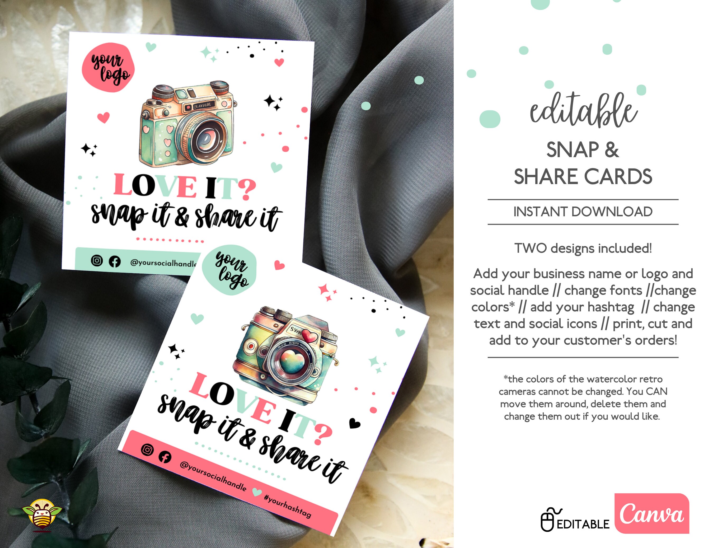 Editable Snap &amp; Share Cards, TWO Designs, Canva Template, Instant ...