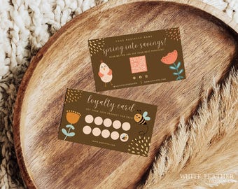 Easter Loyalty Card Template, Punch Card Template, Spring Reward Card Template, Package Insert Card, Double Sided, Business Card Size