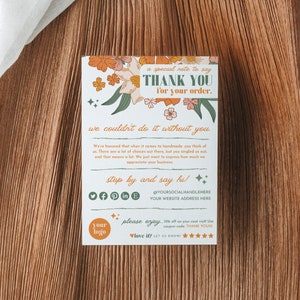 Plantilla editable de tarjeta de agradecimiento Boho de 5" x 7", plantilla de tarjeta de agradecimiento, tarjeta de inserción de paquete, tarjeta de agradecimiento del cliente, plantilla Canva, gitano