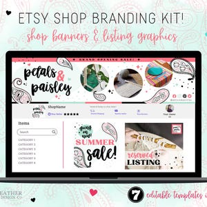 Etsy Shop Branding Kit,  Etsy Shop Kit, Branding Kit, Etsy Shop Bundle, DIY Canva Template, Paisley Theme, Colorful Etsy Shop Kit