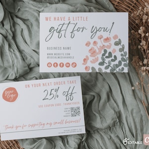 Boho Thank You Card Template, QR Code Thank you Card, Thank You Card Template, Floral Thank You Card, Business Thank You Card