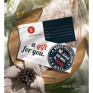 Plantilla de certificado de regalo navideño, vale de regalo editable, certificado de regalo con temática de Papá Noel, certificado de regalo de doble cara, regalo de Navidad