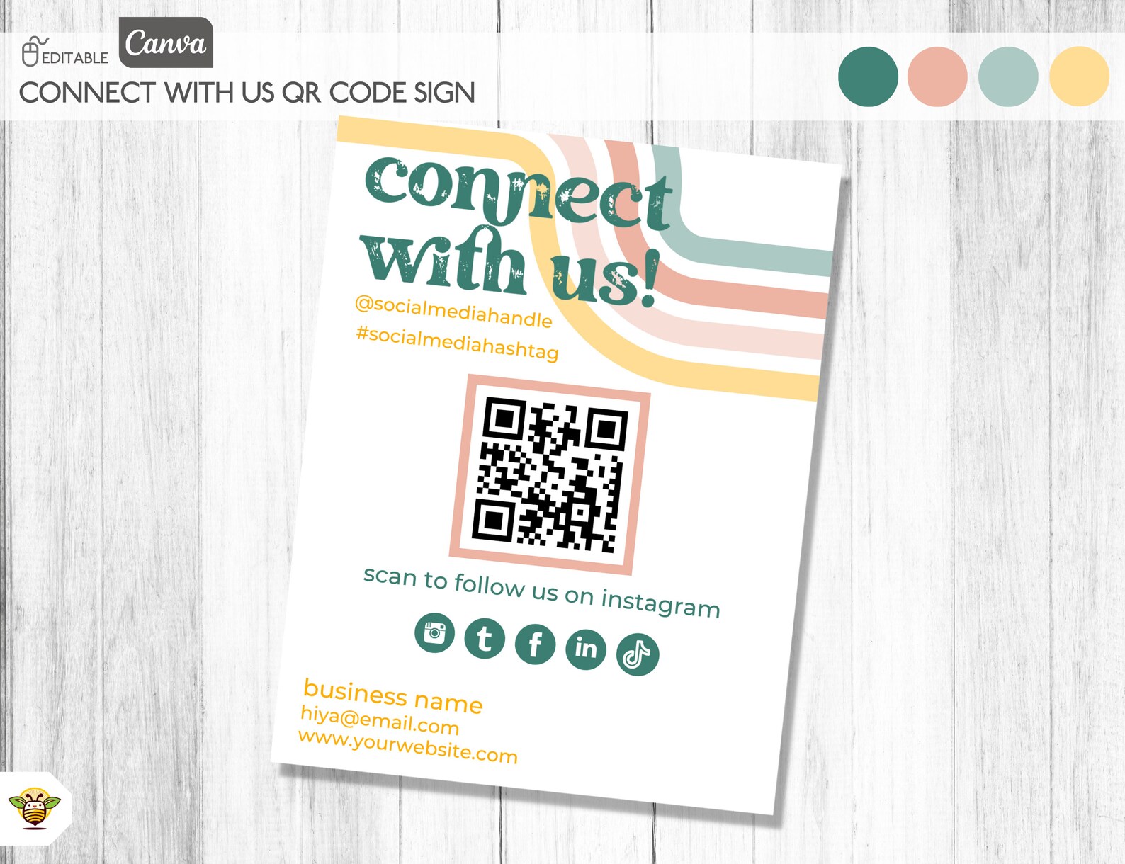 Retro Connect With Us QR Code Sign Template (canva Editable) - Etsy