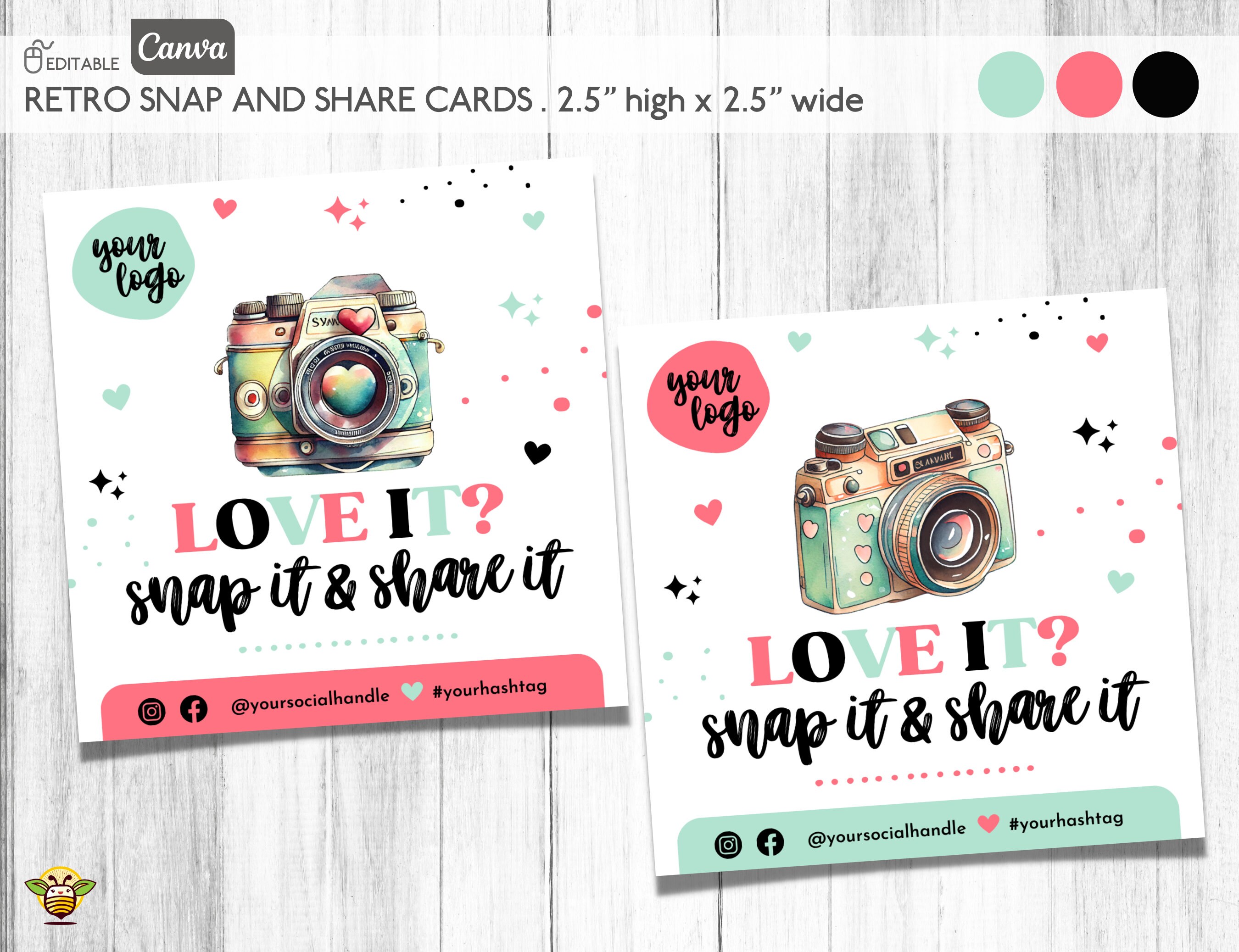 Editable Snap &amp; Share Cards, TWO Designs, Canva Template, Instant ...