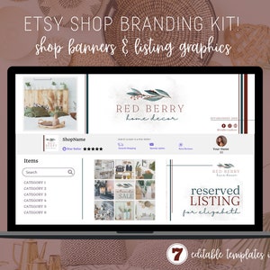Modern Etsy Shop Branding Kit, Editable Etsy Branding Kit, Branding, Etsy Shop Graphic Bundle, Editable Canva Template, Home Decor theme