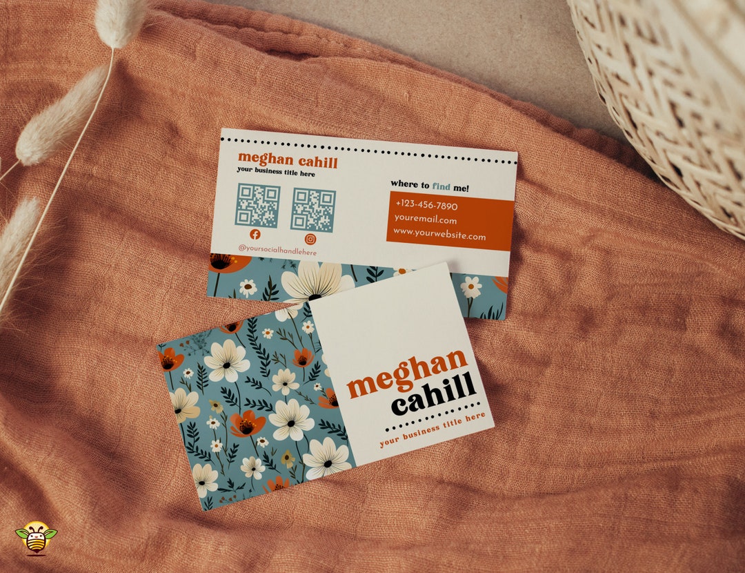 Pretty Business Card Template, Printable Business Card, QR Code