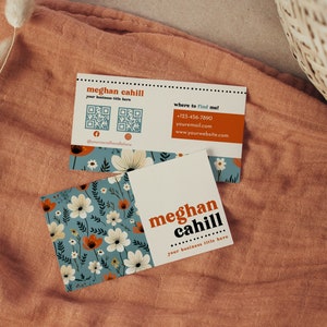 Pretty Business Card Template, Printable Business Card, QR Code Business Card, Double Sided Business Card Template