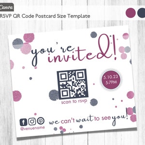 Editable Qr Code Postcard Invitation Qr Code Sign Template - Etsy