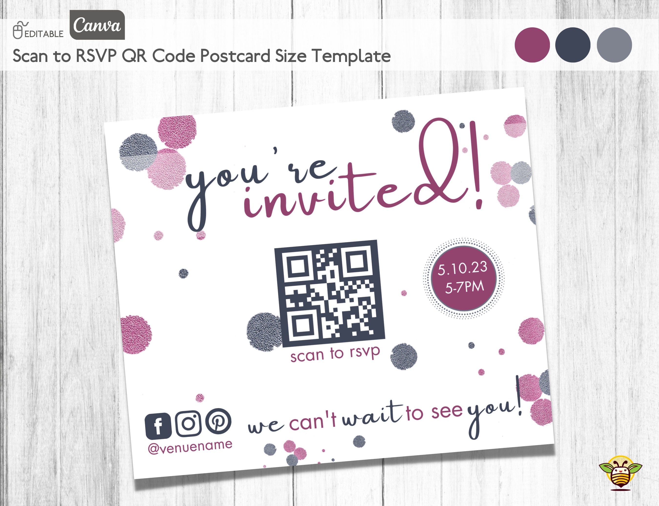 Editable Qr Code Postcard, Invitation Qr Code Sign Template, Canva