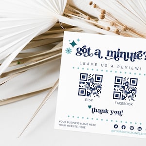 編集可能なレビュー カード テンプレート、QR コード カード、パッケージ挿入カード、編集可能な Canva テンプレート、Etsy レビュー カード テンプレート、Facebook レビュー カード