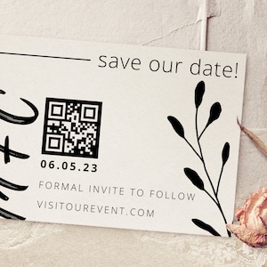 Bearbeitbare Save the Date-Postkartenvorlage, Save the Date-Vorlage, elegante Canva-Vorlage, moderne Save the Date-Vorlage, Event-QR-Code-Vorlage