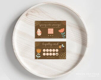 Easter Loyalty Card Template, Punch Card Template, Spring Reward Card Template, Package Insert Card, Double Sided, Business Card Size