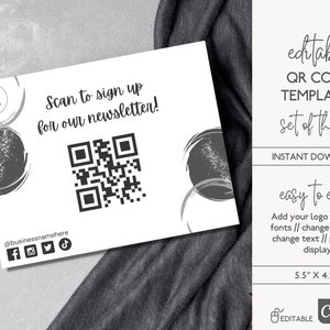 Sinais de código QR editáveis, digitalização para inscrição em boletim informativo, conjunto de TRÊS modelos, modelos Canva, download instantâneo, códigos QR para impressão, 5,5 X 4,25