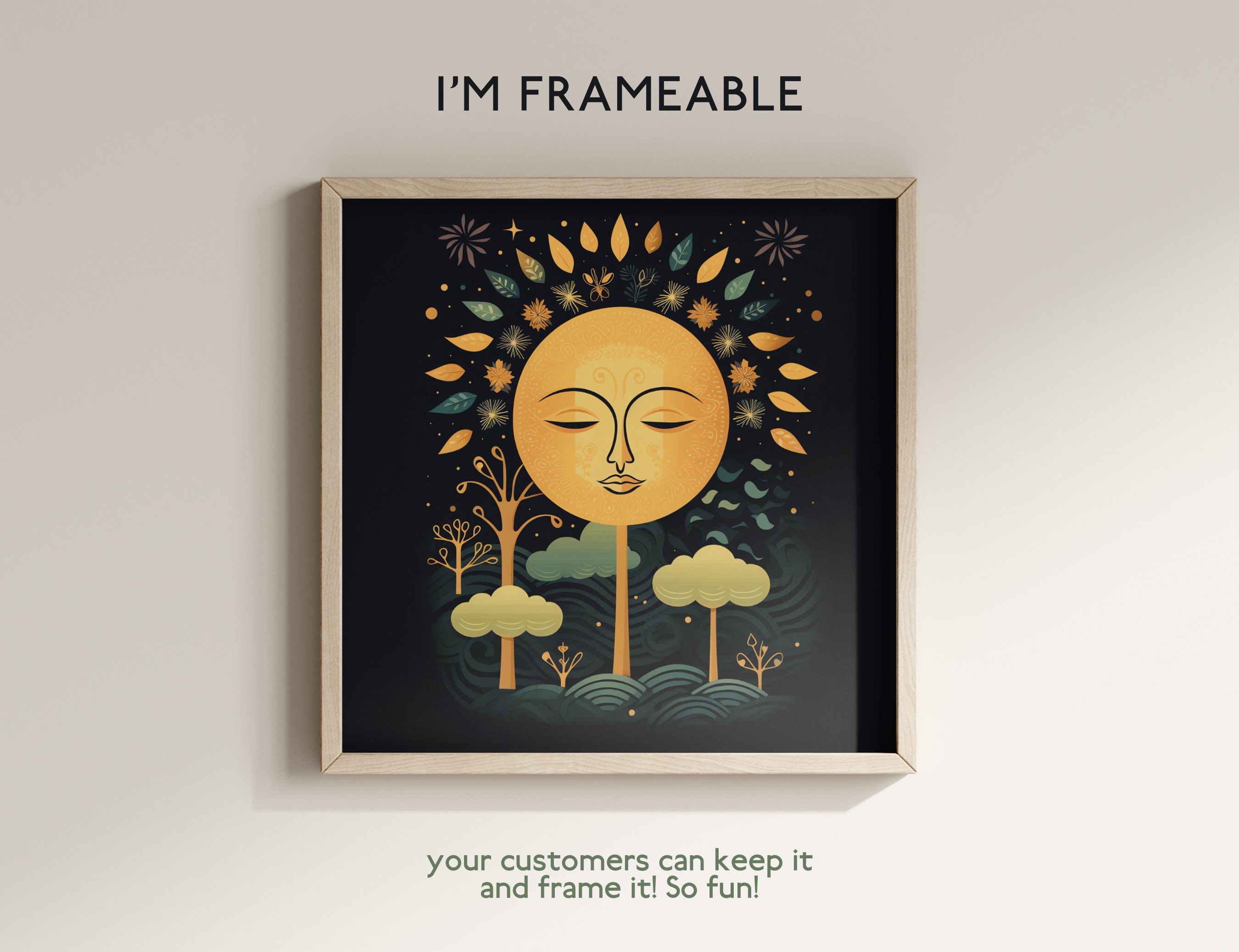 Moon Thank You Card Template, Frameable Art Thank You Card Template