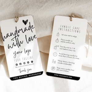 Bearbeitbare Hang-Tag-Vorlage, Kerzenpflege-Etikettenvorlage, Etikettenvorlage, bearbeitbare Pflegekarte, Boutique-Swing-Tag-Vorlage, Canva-Tag-Vorlage