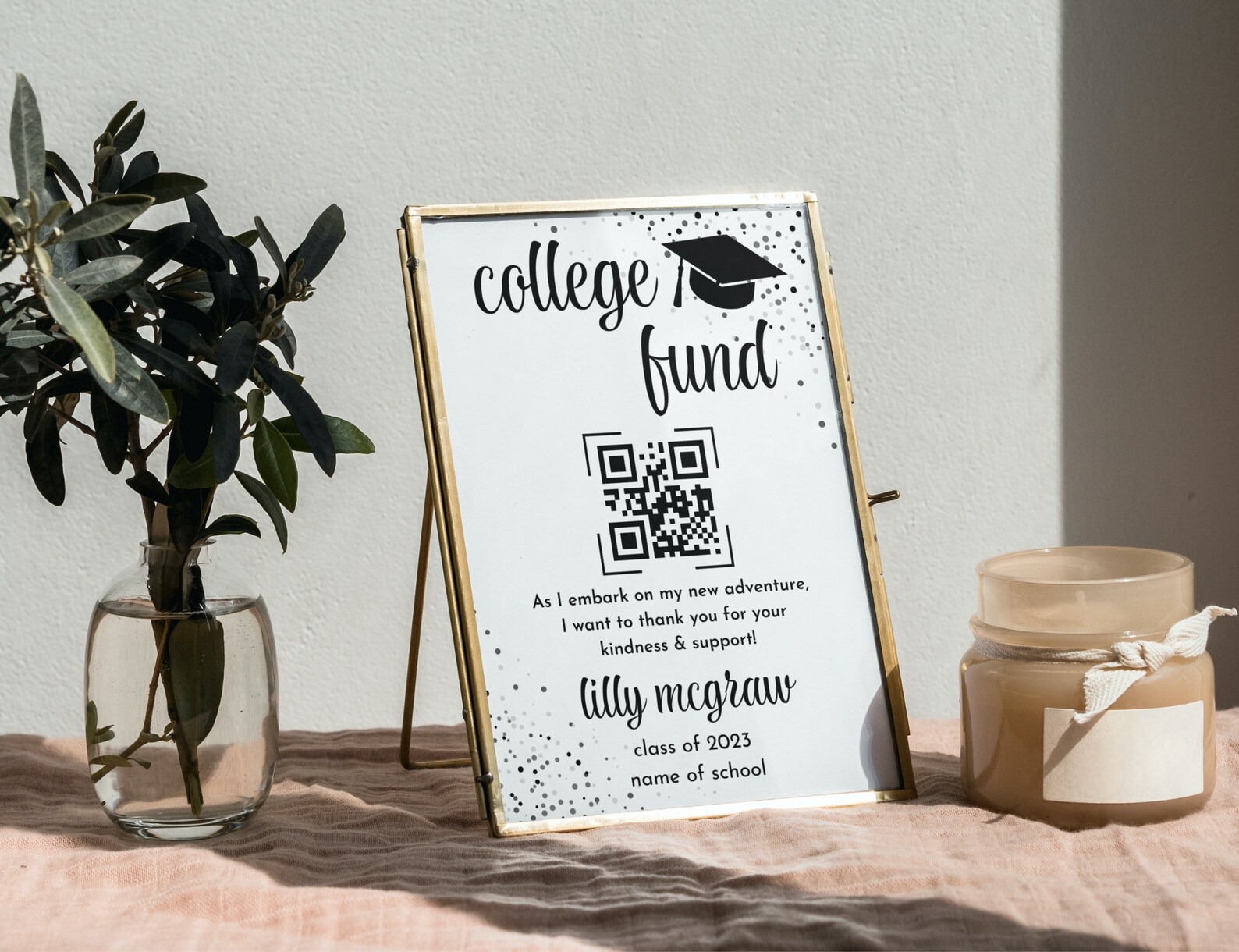 Editable QR Code Graduation Sign, Scan to Gift Qr Code Sign Template ...
