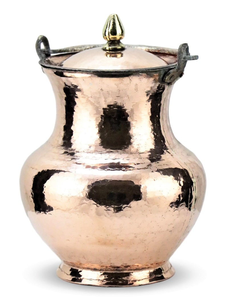 Morya Yogurt Copper Bucket with Lid Handmade Multi Purpose Pot for Stocking Container Utensils Kitchen Accessories 4.5L
