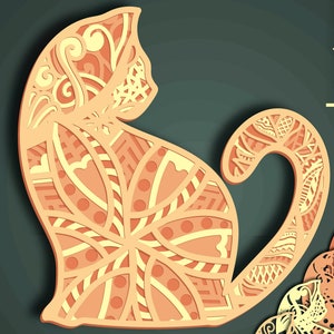 Cat multilayer SVG/ Cat CNC / Cat mandala/ Cat paper cut/ Plywood cut/ Cat shadow box / Cat multilayer/ Cat laser cut