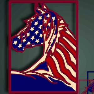 Pferd 3D multilayer SVG/Pferde Mandala/Pferd Papierschnitt/ Sperrholz 3D Mandala/Pferde Mandala/Pferd cnc cut/ DIY USA Flagge/Pferd patriotisch