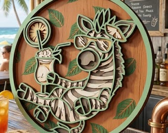 Zebra SVG/ Laser Cut File/ Tropical Shadow Box/ Layered Paper Art/ Summer/ Cocktail Sign