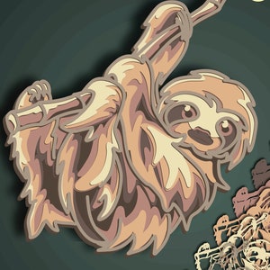 3D Sloth SVG, Multilayer Cut File, Cricut&Glowforge, CNC, Layered Shadow Box, Laser cut