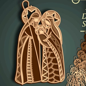 Decoración navideña 3D Sagrada Familia SVG, archivo de corte multicapa Cricut y Glowforge, CNC, Shadow Box