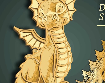 Dragon 3D SVG/fichier de coupe multicouche, Cricut & Glowforge, CNC, boîte d'ombre en couches, décoration bois