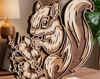 3D Squirrel SVG, Multilayer Cut File Cricut&Glowforge, CNC, Layered Shadow Box, Laser cut
