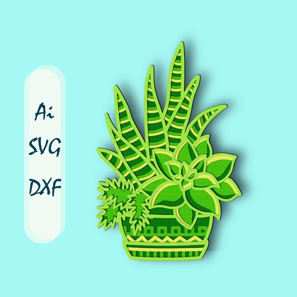 Succulent 3D Layer SVG/ Succulent 3D mandala/ Cactus paper cut/ Plywood cut 3D mandala/ Succulent mandala