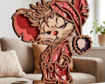 Mouse in pajamas SVG: Multilayer Cricut, Laser cut, Layered Shadow Box, DIY Home Decor