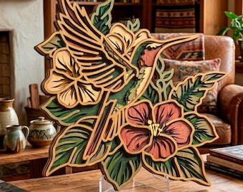Hummingbird SVG: Multilayer Cut File, Papercut dxf, CNC, Layered Shadow Box, Laser cut