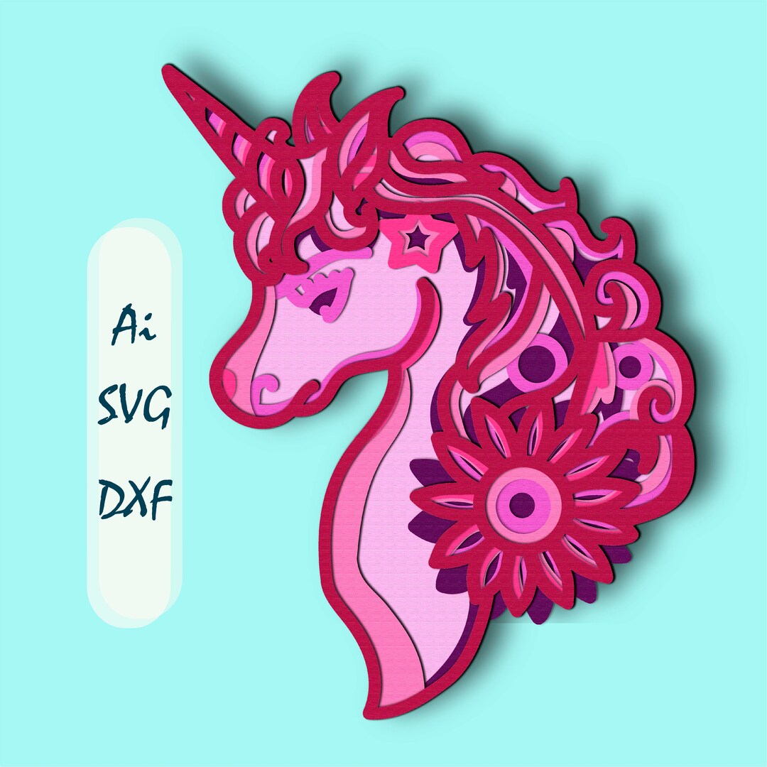 Unicorn 3D Layer SVG/ Unicorn 3D Mandala/ Unicorn Paper Cut/ Etsy