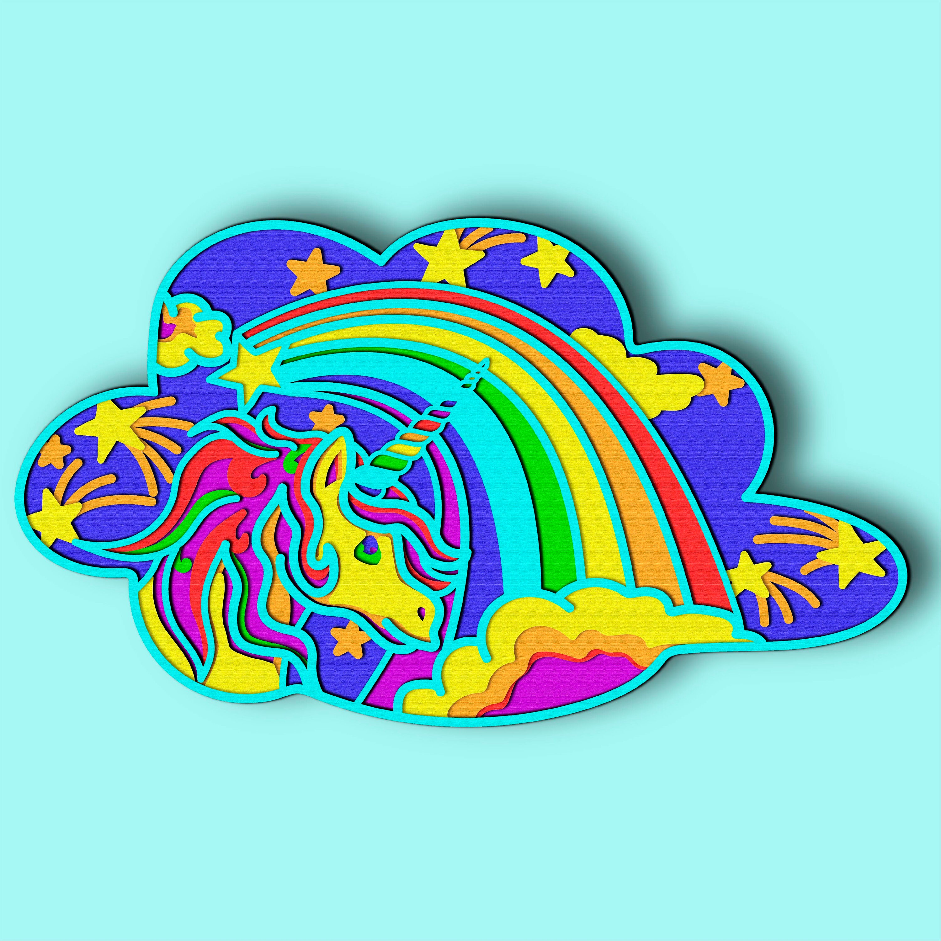 Unicorn 3D Layer SVG/ Unicorn 3D Mandala/ Unicorn Paper Cut/ Etsy