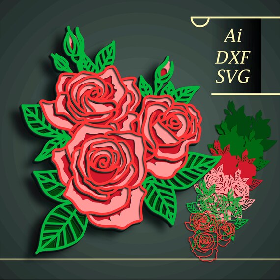 3D Rose SVG, Multilayer Cut File, Cricut&Glowforge, Shadow Box, CNC, Laser cut