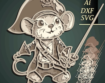 3D Pirate Mouse SVG/ Multilayer Cut File, Cricut&Glowforge, CNC, Shadow Box, Laser cut