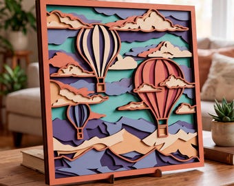Hot Air Balloon SVG, Vintage Travel Wall Art, Mountain Landscape Cut File, Cricut Design