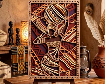 3D African SVG/ Multilayer Cut File Cricut&Glowforge, CNC, Layered Shadow Box, Laser cut