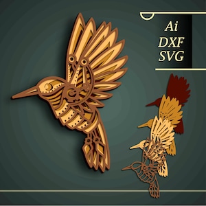 SVG multicouche oiseaux / Steampunk oiseaux / papier découpé / contreplaqué découpé / fichier cnc / découpé au laser / décoration murale / découpe cnc / Shadow Box / art numérique