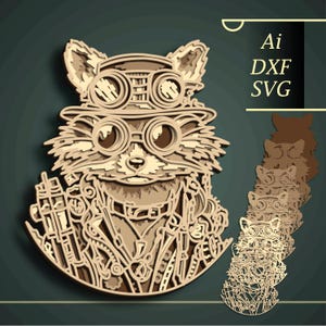 Raton laveur multicouche SVG/Racon cnc découpé/bricolage/papier découpé Raton laveur/fichier cnc/découpe laser/Raconon Steampunk/Shadow Box/Cadeau fait main