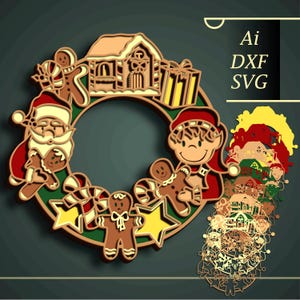 Couronne de Noël multicouche 3D SVG/Couronne découpée cnc/Noël papier découpé/contreplaqué 3D mandala/Couronne de Noël multicouche/prisme en couches svg